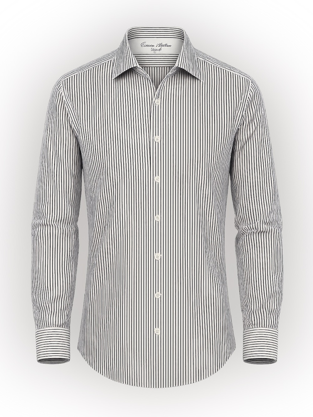 Cesare Attolini Napoli Brown White Stripe Dress Shirt Luxury Italian Button UP